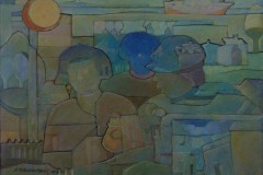 Javier-Velazquez-30x40-Oleo-collage-sobre-madera-Sol-y-Figuras