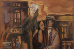 Walter-Nadal-46x38-Oleo-sobre-madera-Pareja-con-luna-entre-las-casas